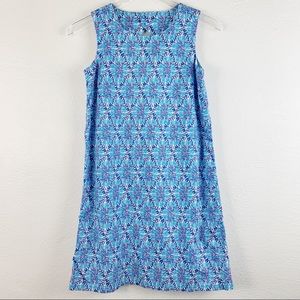 Vineyard Vines Girl Shell Diamond Shift Sleeveless Geometric Artsy Blue Dress L